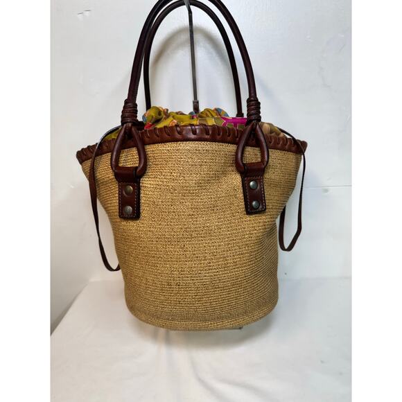 Valentino Woven Fiber & Leather Drawstring Tote 1967 RARE - Picture 2 of 14